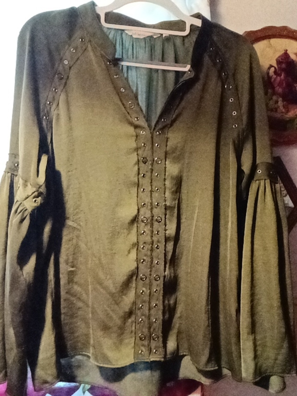 Women's SOFT SURROUNDINGS Olive Green Long Sleeve Women's Blouse